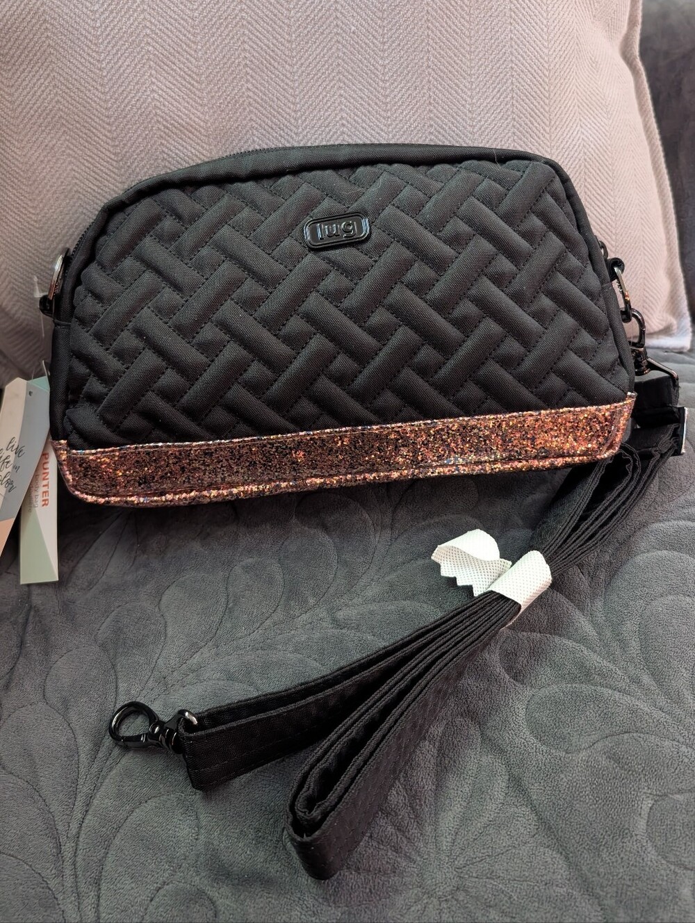 Lug Punter RFID Crossbody In Black & Rose Gold NWT